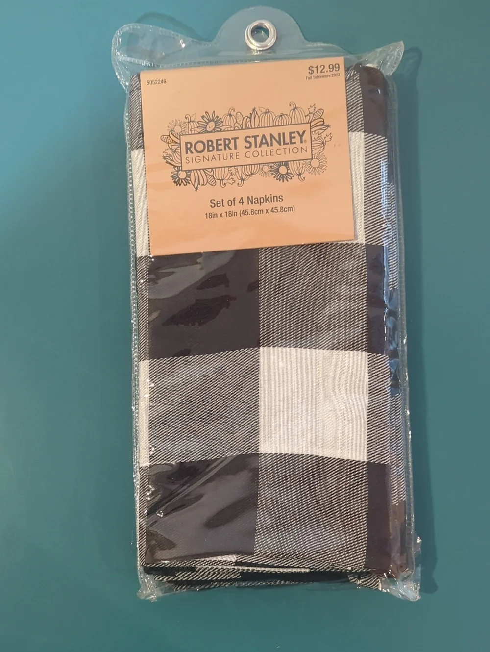 NWT Buffalo Check Black & White Plaid Robert Stanley cloth napkins set of 8